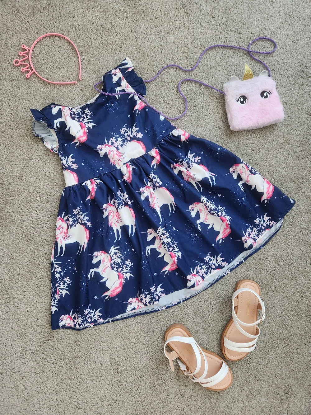 Girls' 4T Navy Unicorn Print Dress